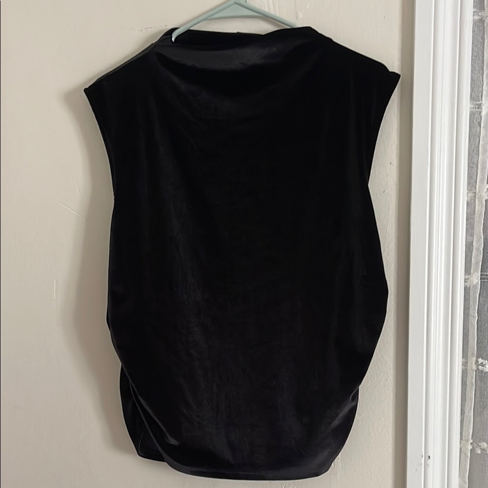 A New Day Black Short Sleeve Blouse Velour Fabric